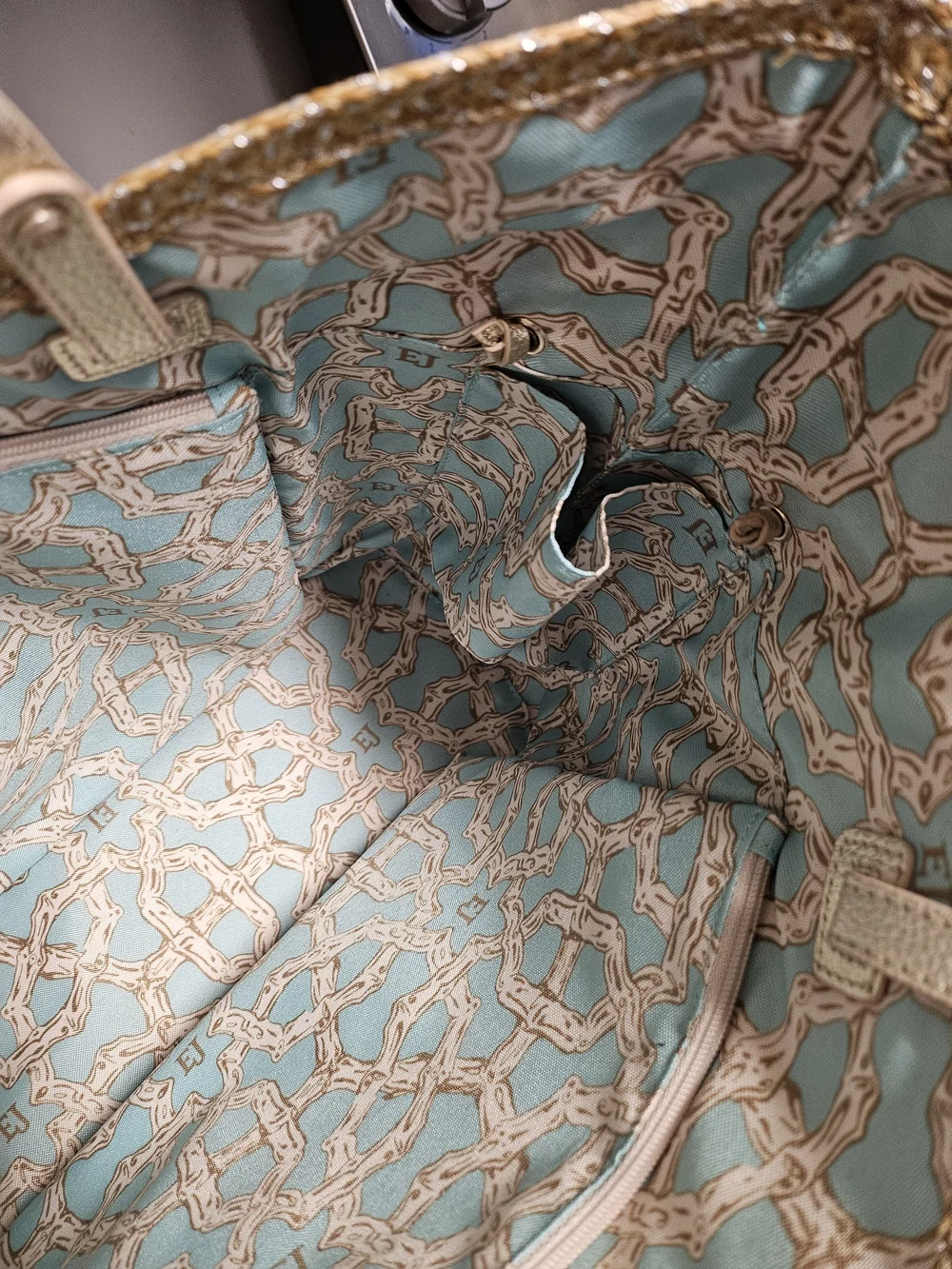 Eric Javits Gold Woven Tote with Tortoiseshell Clasp